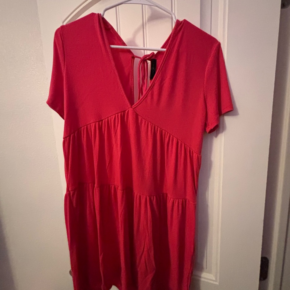 Pink V-Neck Short Sleeve Dress